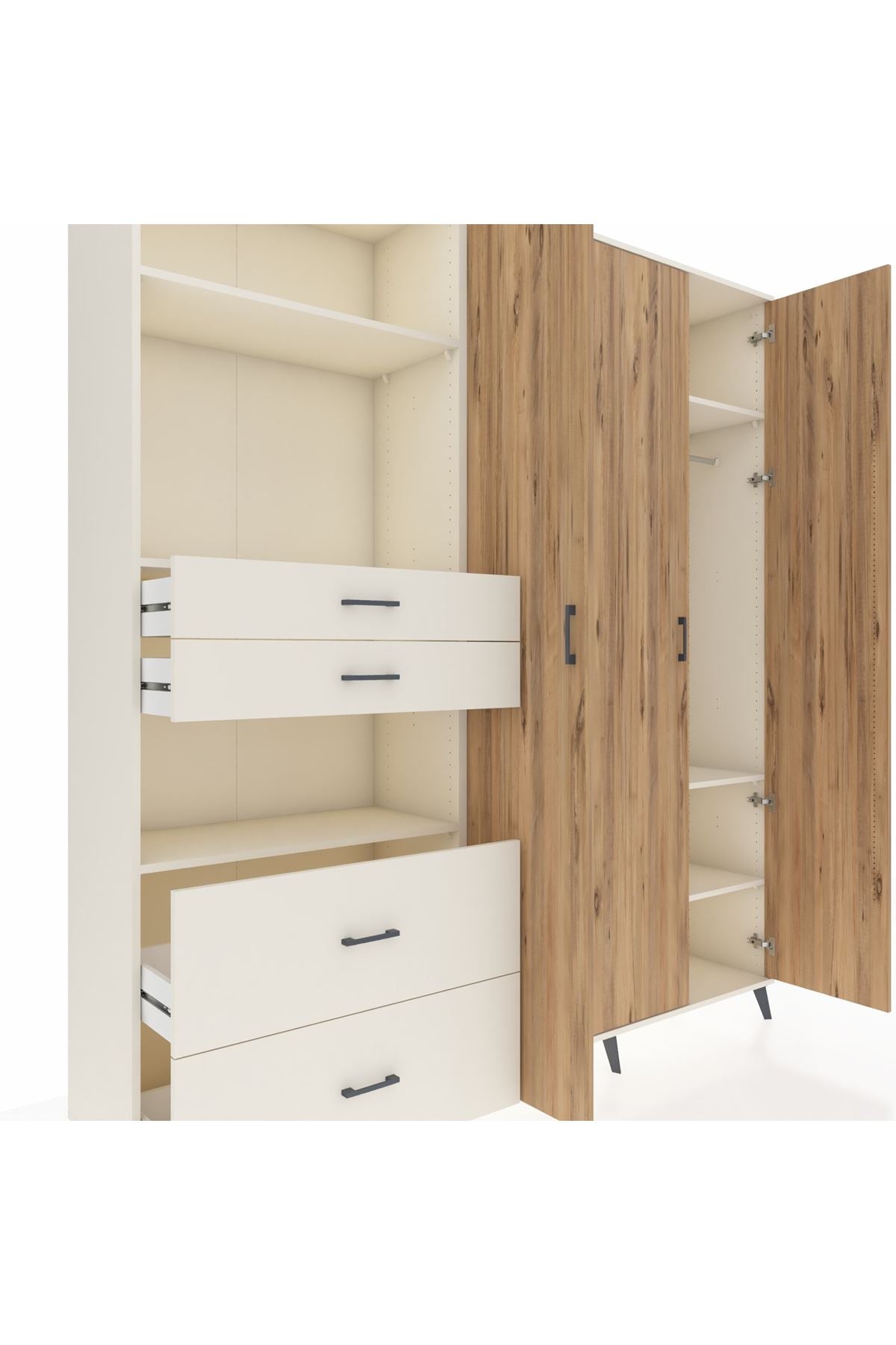 Hyperion Dolap 12 Raflı 4 Çekmeceli Tek Askılı 220x44x243 Aytaşı-Çam/Aytaşı