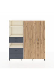 Hyperion Dolap 12 Raflı 4 Çekmeceli Tek Askılı 220x44x243 Aytaşı-Çam/Antrasit