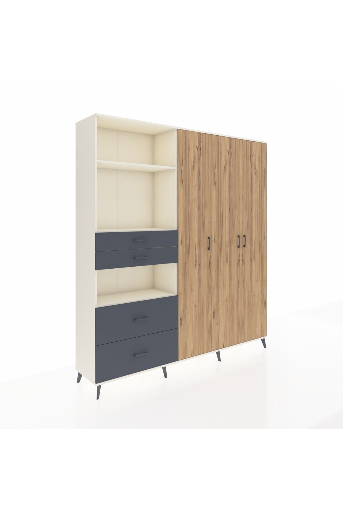 Hyperion Dolap 12 Raflı 4 Çekmeceli Tek Askılı 220x44x243 Aytaşı-Çam/Antrasit