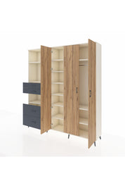 Hyperion Dolap 12 Raflı 4 Çekmeceli Tek Askılı 220x44x243 Aytaşı-Çam/Antrasit