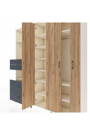 Hyperion Dolap 12 Raflı 4 Çekmeceli Tek Askılı 220x44x243 Aytaşı-Çam/Antrasit