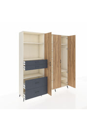 Hyperion Dolap 12 Raflı 4 Çekmeceli Tek Askılı 220x44x243 Aytaşı-Çam/Antrasit