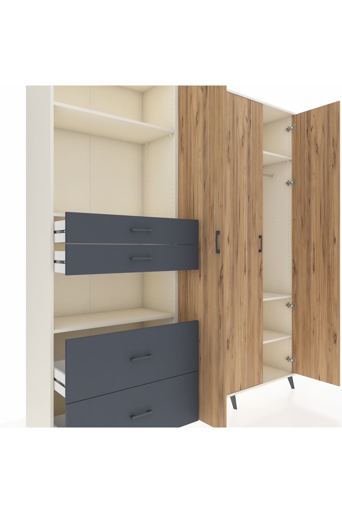 Hyperion Dolap 12 Raflı 4 Çekmeceli Tek Askılı 220x44x243 Aytaşı-Çam/Antrasit