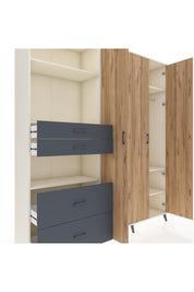 Hyperion Dolap 12 Raflı 4 Çekmeceli Tek Askılı 220x44x243 Aytaşı-Çam/Antrasit