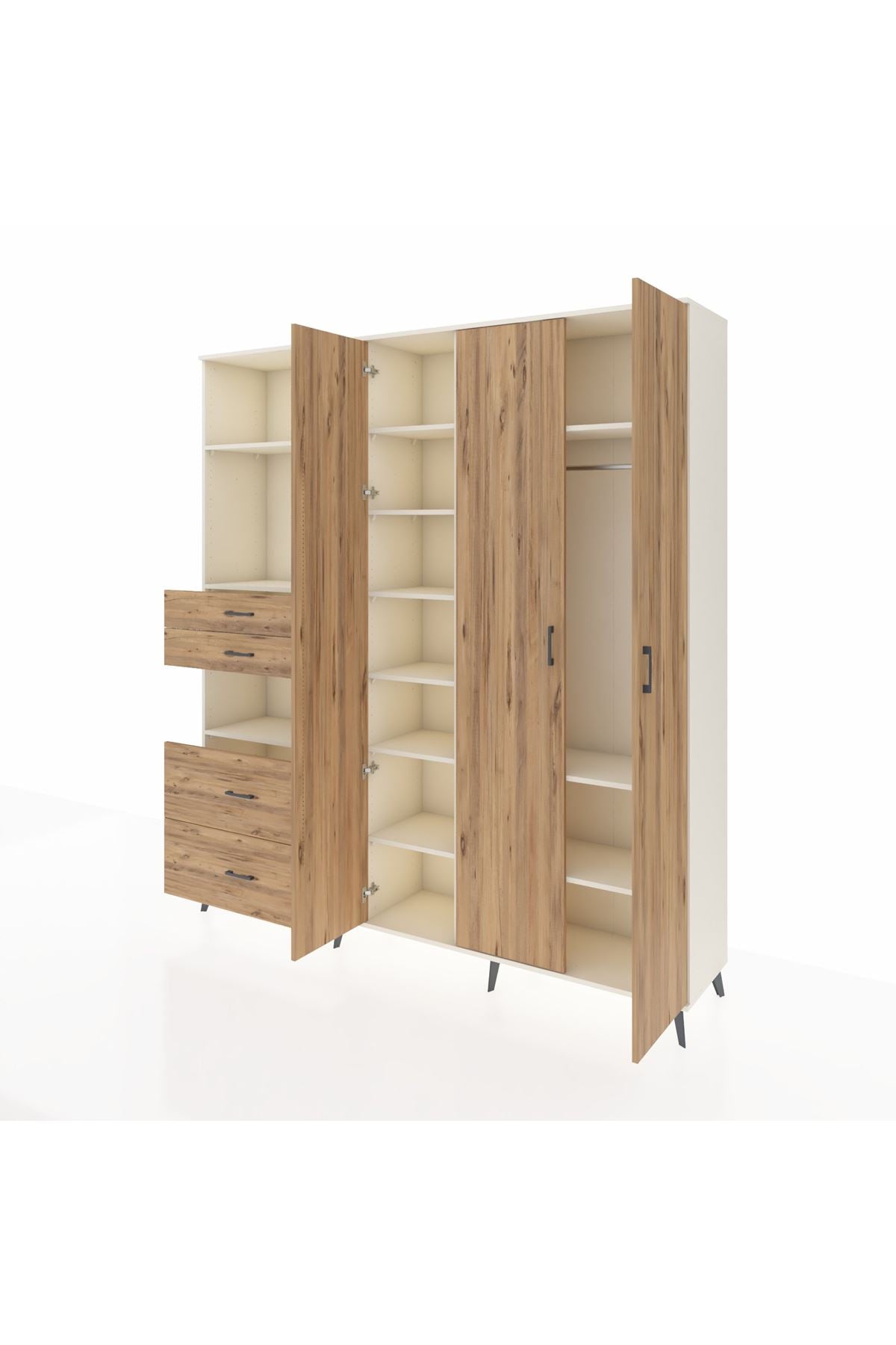 Hyperion Gardrop 12 Raflı 4 Çekmeceli Tek Askılı 220x44x243 Aytaşı-Çam/Çam