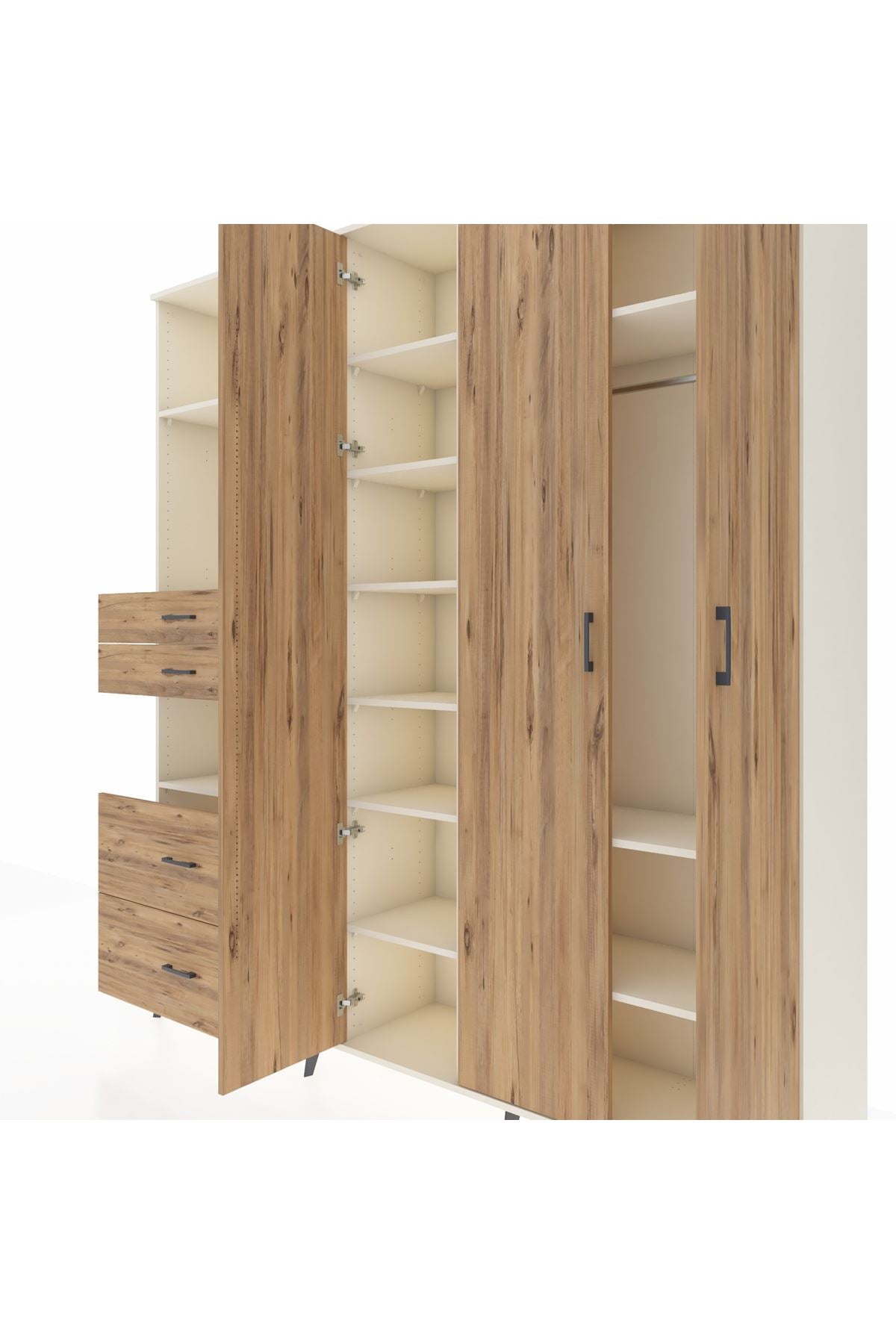 Hyperion Gardrop 12 Raflı 4 Çekmeceli Tek Askılı 220x44x243 Aytaşı-Çam/Çam