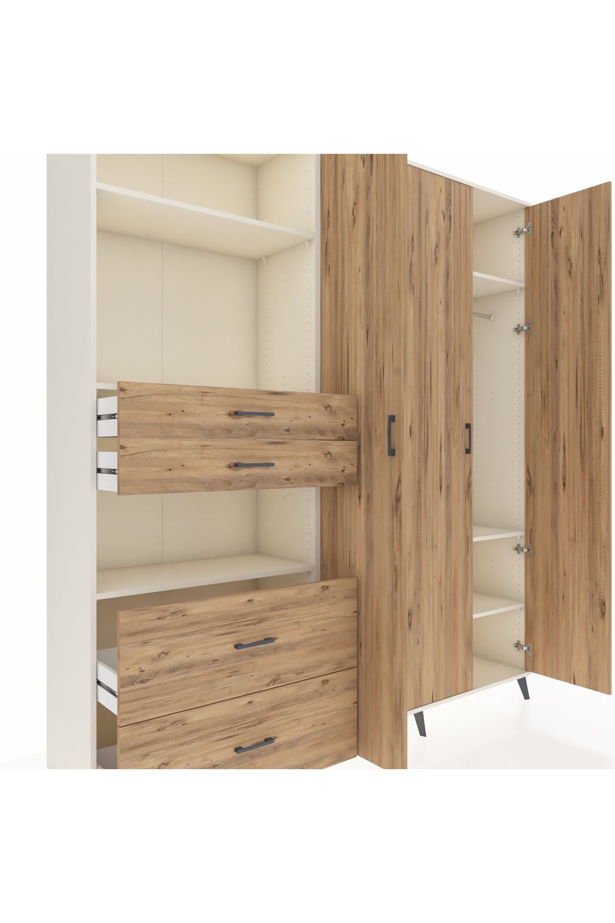 Hyperion Gardrop 12 Raflı 4 Çekmeceli Tek Askılı 220x44x243 Aytaşı-Çam/Çam