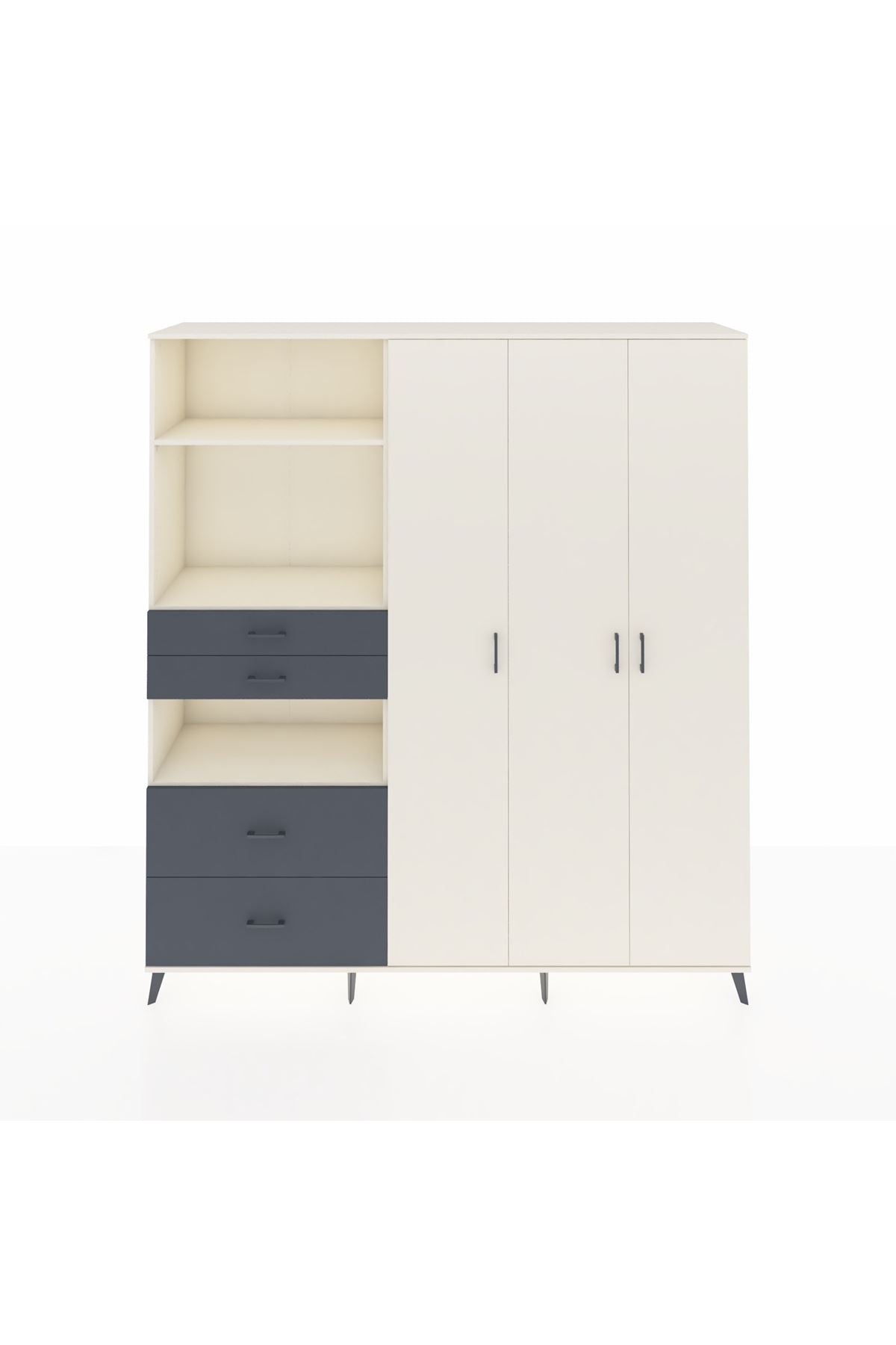 Hyperion Dolap 12 Raflı 4 Çekmeceli Tek Askılı 220x44x243 Aytaşı-Aytaşı/Antrasit