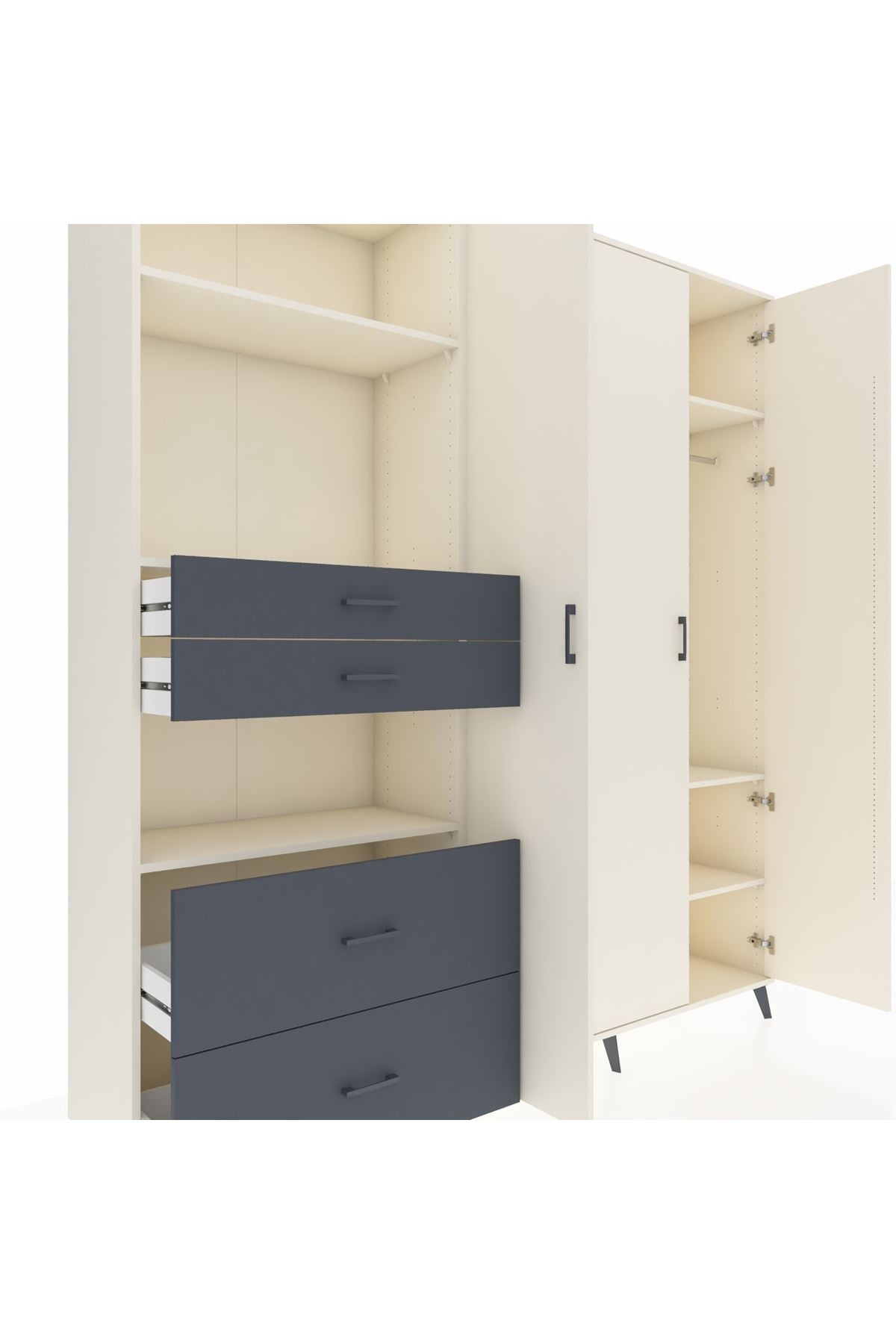 Hyperion Dolap 12 Raflı 4 Çekmeceli Tek Askılı 220x44x243 Aytaşı-Aytaşı/Antrasit