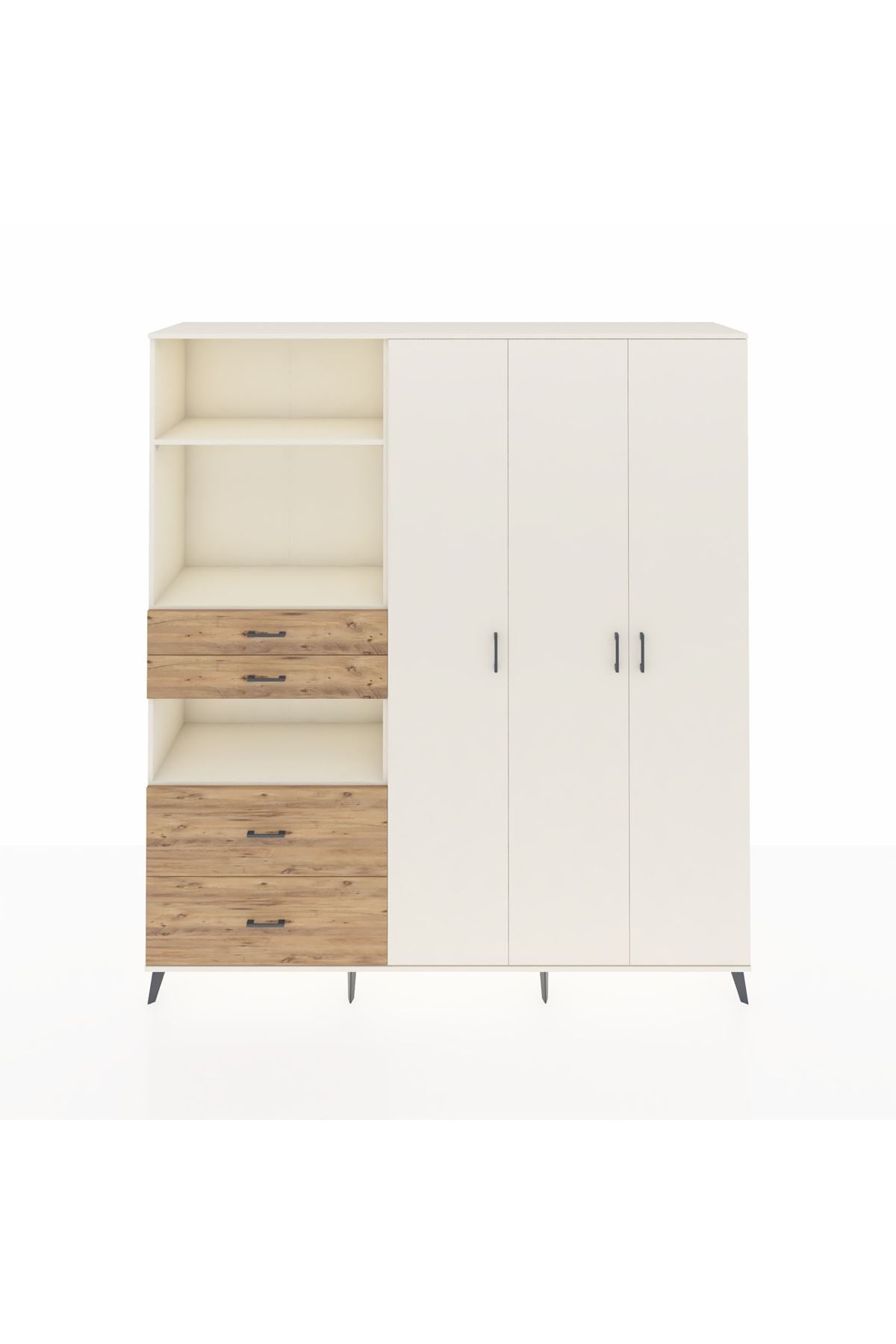 Hyperion Dolap 12 Raflı 4 Çekmeceli Tek Askılı 220x44x243 Aytaşı-Aytaşı/Çam