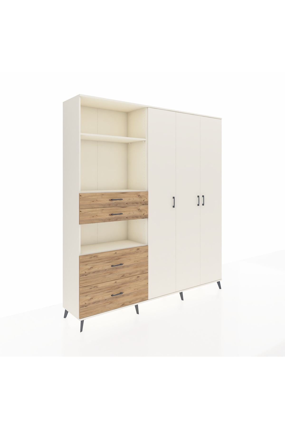 Hyperion Dolap 12 Raflı 4 Çekmeceli Tek Askılı 220x44x243 Aytaşı-Aytaşı/Çam