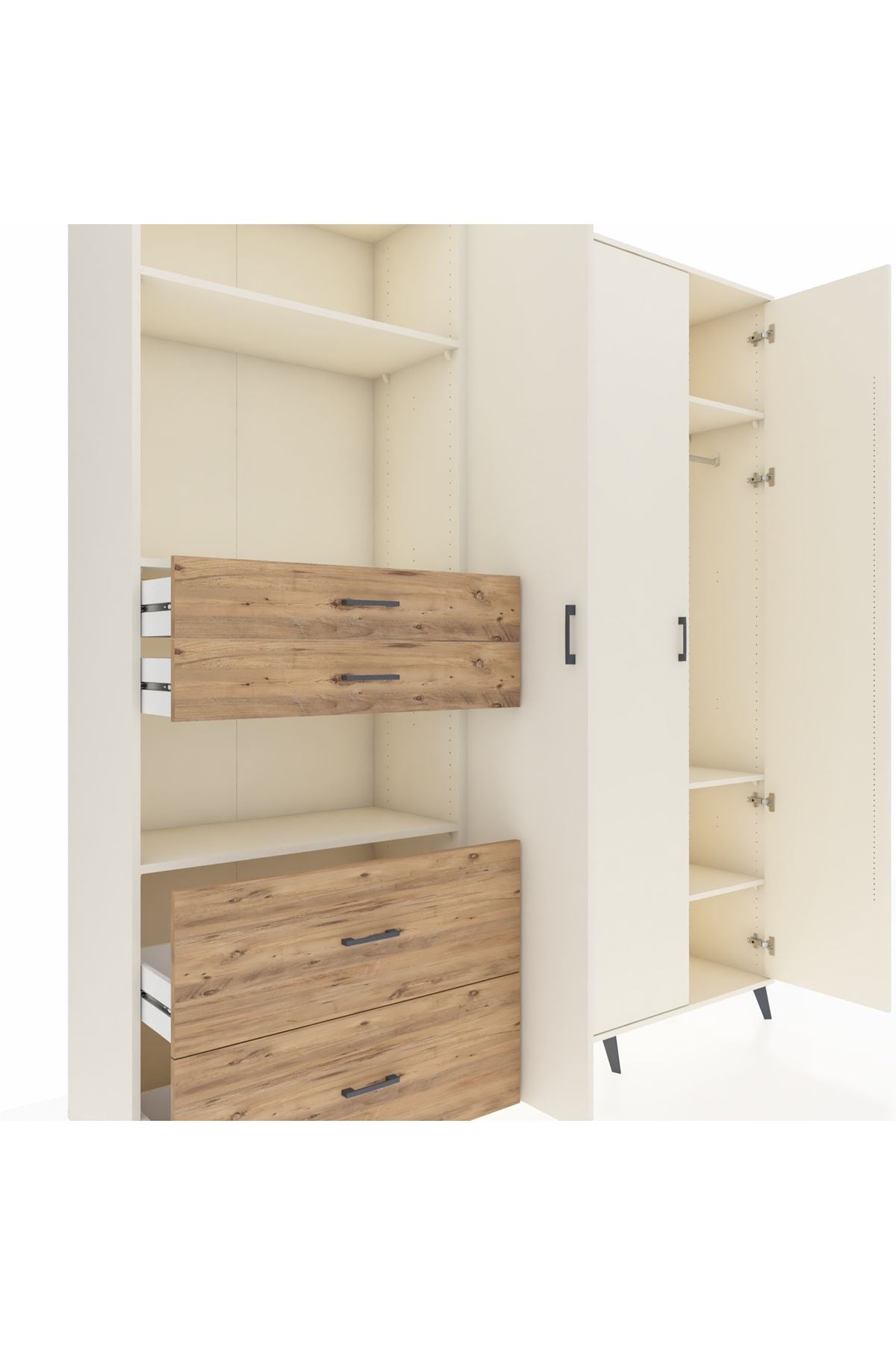 Hyperion Dolap 12 Raflı 4 Çekmeceli Tek Askılı 220x44x243 Aytaşı-Aytaşı/Çam