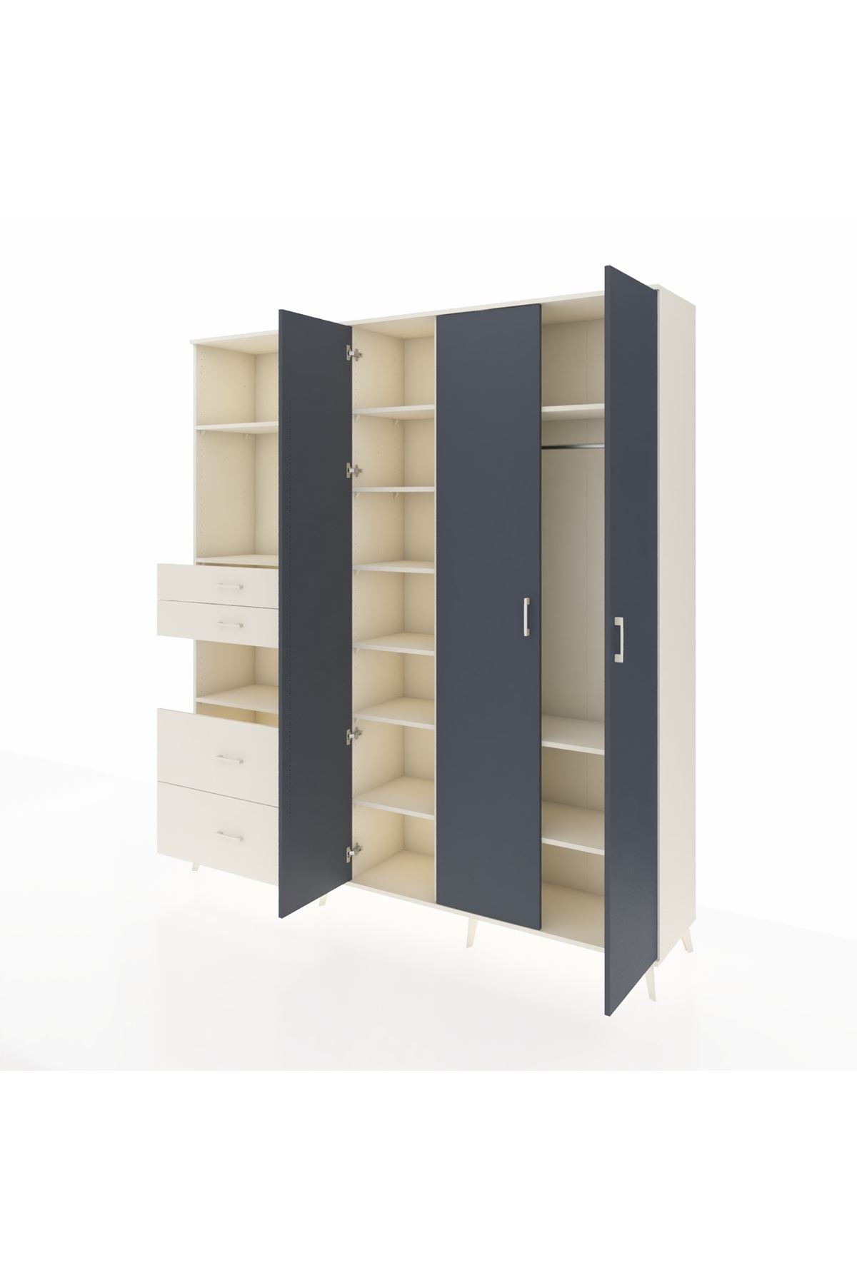 Hyperion Dolap 12 Raflı 4 Çekmeceli Tek Askılı 220x44x243 Aytaşı-Antrasit/Aytaşı