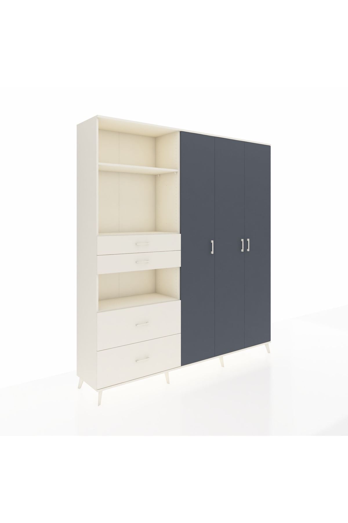 Hyperion Dolap 12 Raflı 4 Çekmeceli Tek Askılı 220x44x243 Aytaşı-Antrasit/Aytaşı