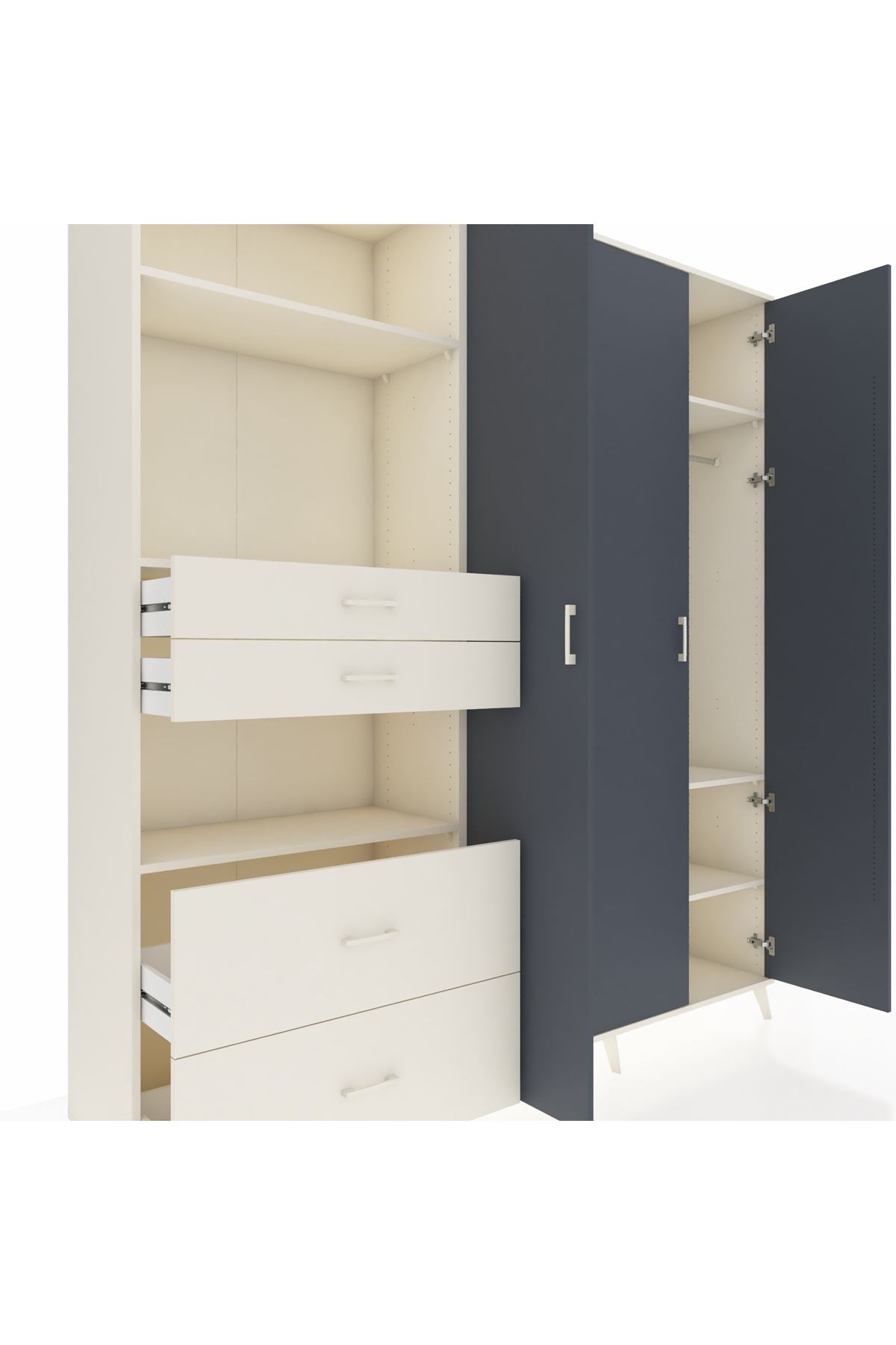 Hyperion Dolap 12 Raflı 4 Çekmeceli Tek Askılı 220x44x243 Aytaşı-Antrasit/Aytaşı