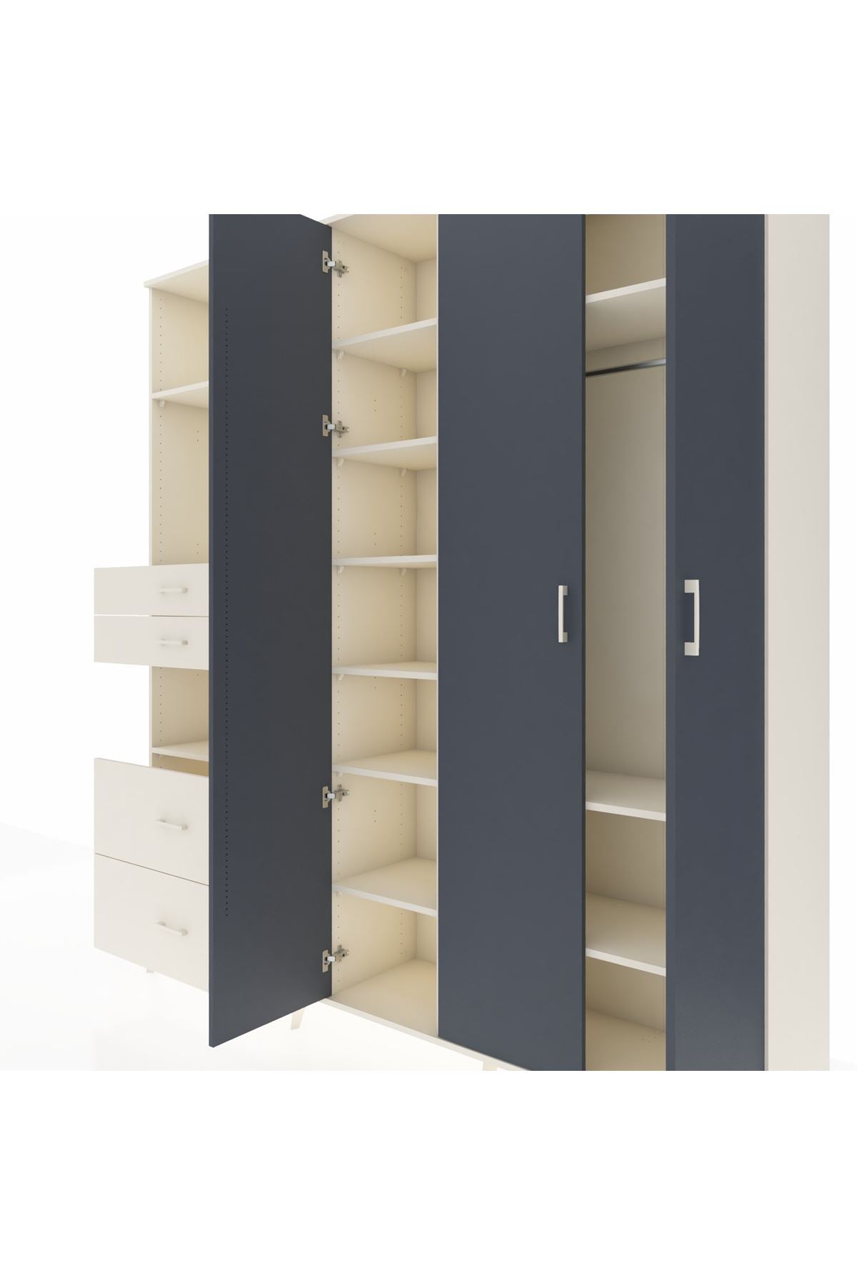 Hyperion Dolap 12 Raflı 4 Çekmeceli Tek Askılı 220x44x243 Aytaşı-Antrasit/Aytaşı