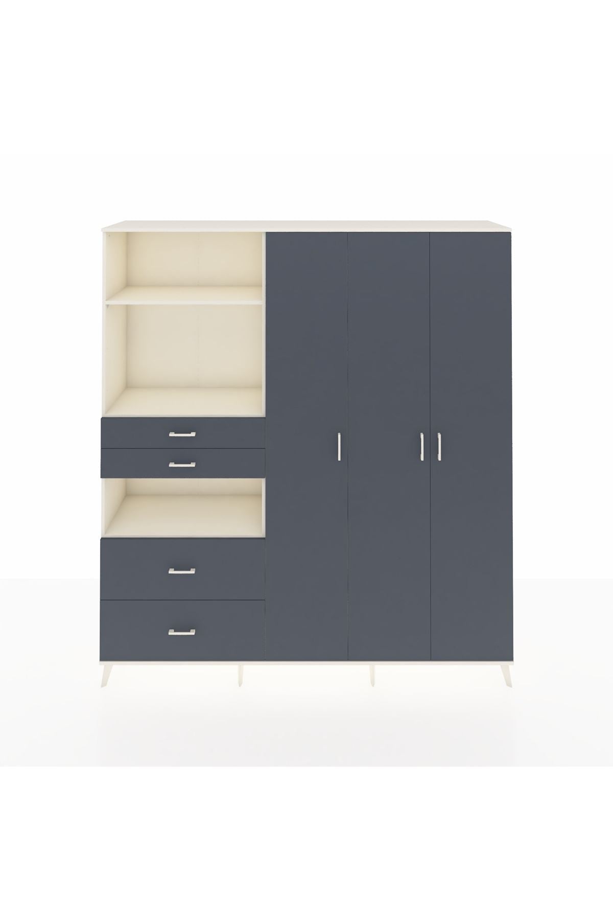 Hyperion Gardrop 12 Raflı 4 Çekmeceli Tek Askılı 220x44x243 Aytaşı-Antrasit/Antrasit