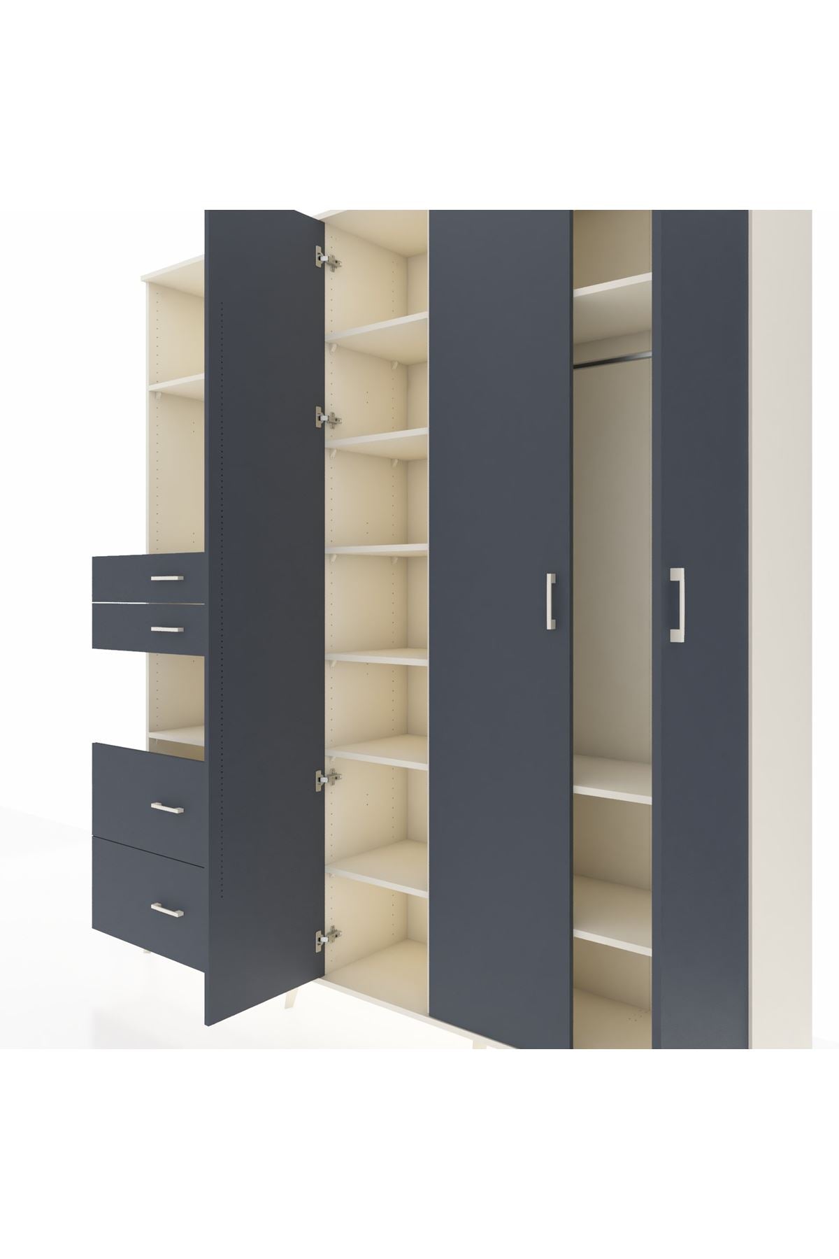 Hyperion Gardrop 12 Raflı 4 Çekmeceli Tek Askılı 220x44x243 Aytaşı-Antrasit/Antrasit