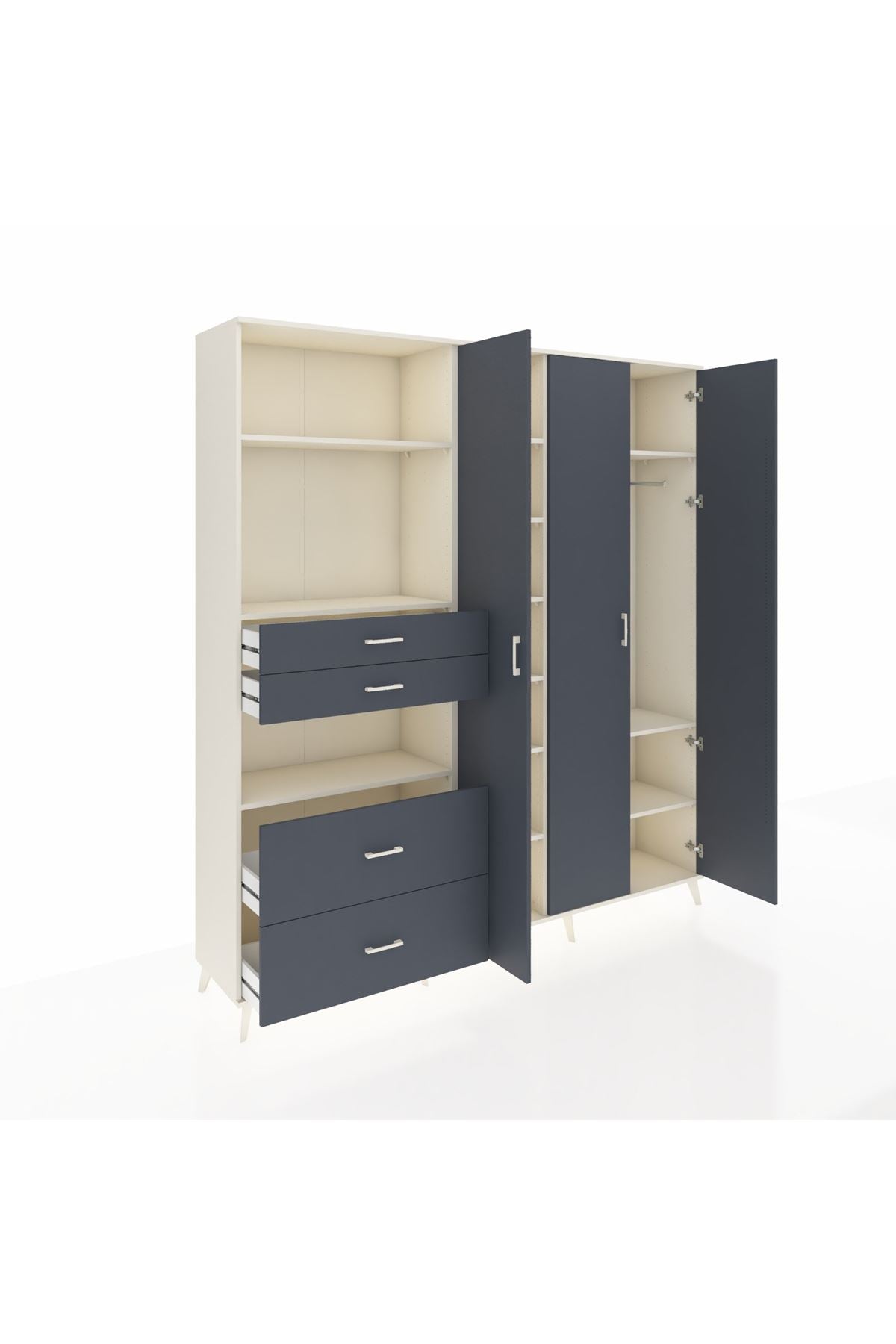 Hyperion Gardrop 12 Raflı 4 Çekmeceli Tek Askılı 220x44x243 Aytaşı-Antrasit/Antrasit