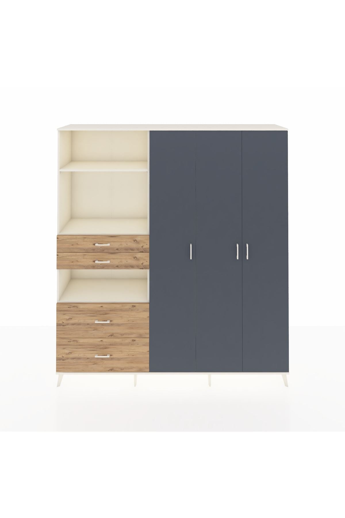 Hyperion Dolap 12 Raflı 4 Çekmeceli Tek Askılı 220x44x243 Aytaşı-Antrasit/Çam