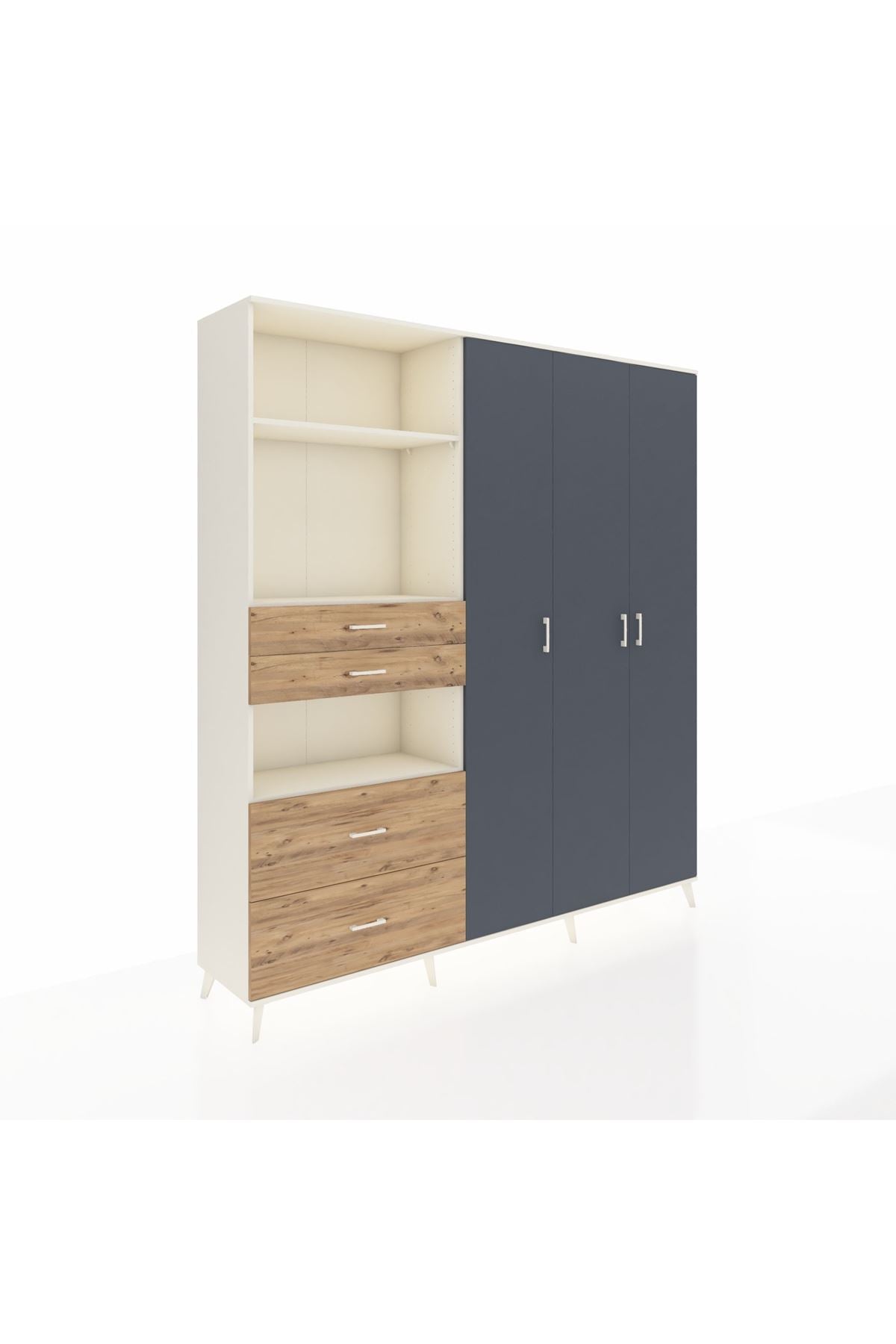 Hyperion Dolap 12 Raflı 4 Çekmeceli Tek Askılı 220x44x243 Aytaşı-Antrasit/Çam