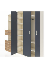 Hyperion Dolap 12 Raflı 4 Çekmeceli Tek Askılı 220x44x243 Aytaşı-Antrasit/Çam