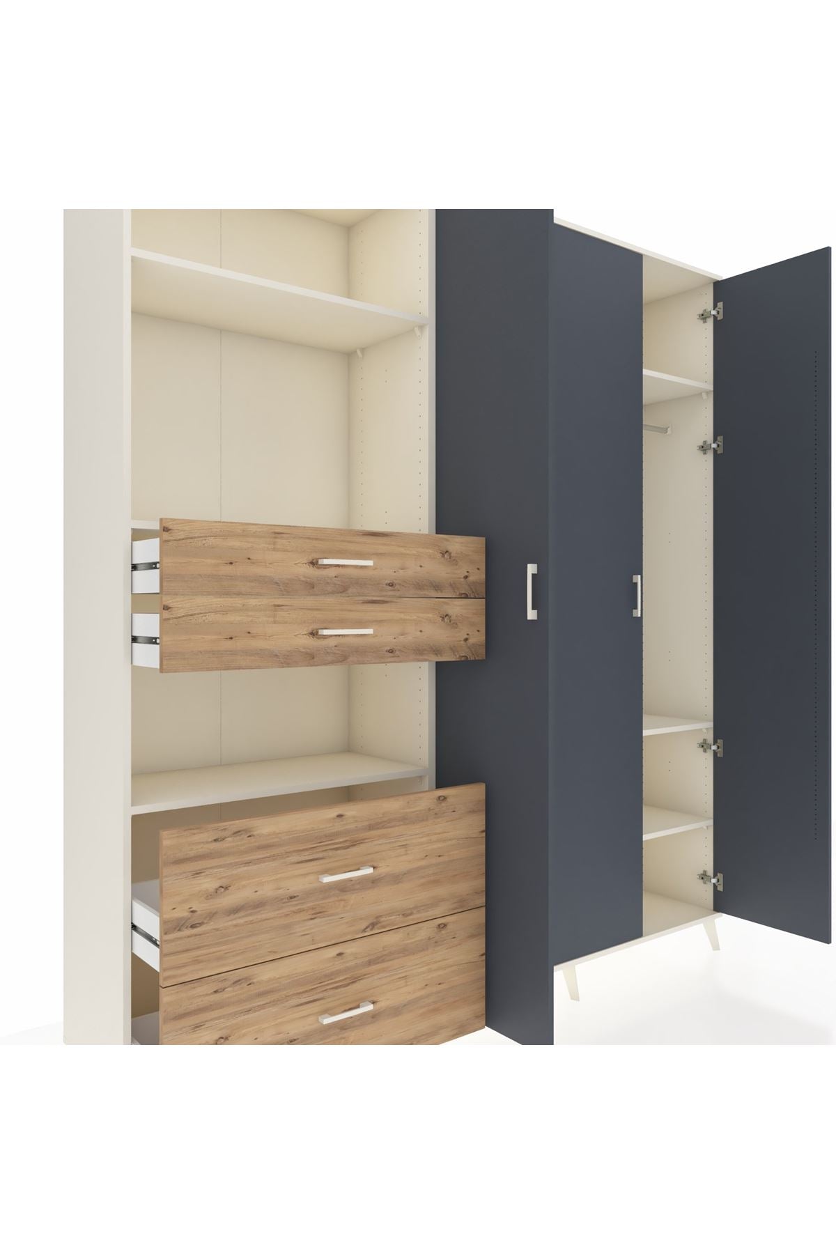 Hyperion Dolap 12 Raflı 4 Çekmeceli Tek Askılı 220x44x243 Aytaşı-Antrasit/Çam