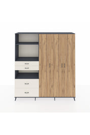 Hyperion Dolap 12 Raflı 4 Çekmeceli Tek Askılı 220x44x243 Antrasit-Çam/Aytaşı