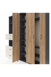 Hyperion Dolap 12 Raflı 4 Çekmeceli Tek Askılı 220x44x243 Antrasit-Çam/Aytaşı