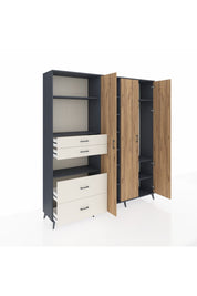 Hyperion Dolap 12 Raflı 4 Çekmeceli Tek Askılı 220x44x243 Antrasit-Çam/Aytaşı