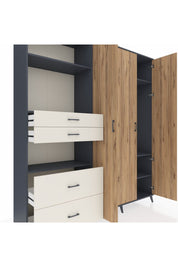 Hyperion Dolap 12 Raflı 4 Çekmeceli Tek Askılı 220x44x243 Antrasit-Çam/Aytaşı