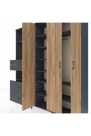 Hyperion Dolap 12 Raflı 4 Çekmeceli Tek Askılı 220x44x243 Antrasit-Çam/Antrasit