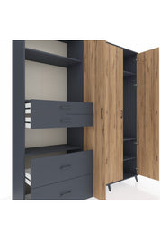 Hyperion Dolap 12 Raflı 4 Çekmeceli Tek Askılı 220x44x243 Antrasit-Çam/Antrasit