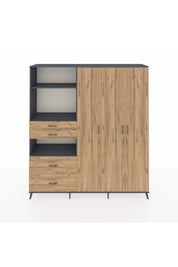 Hyperion Gardrop 12 Raflı 4 Çekmeceli Tek Askılı 220x44x243 Antrasit-Çam/Çam