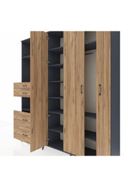 Hyperion Gardrop 12 Raflı 4 Çekmeceli Tek Askılı 220x44x243 Antrasit-Çam/Çam