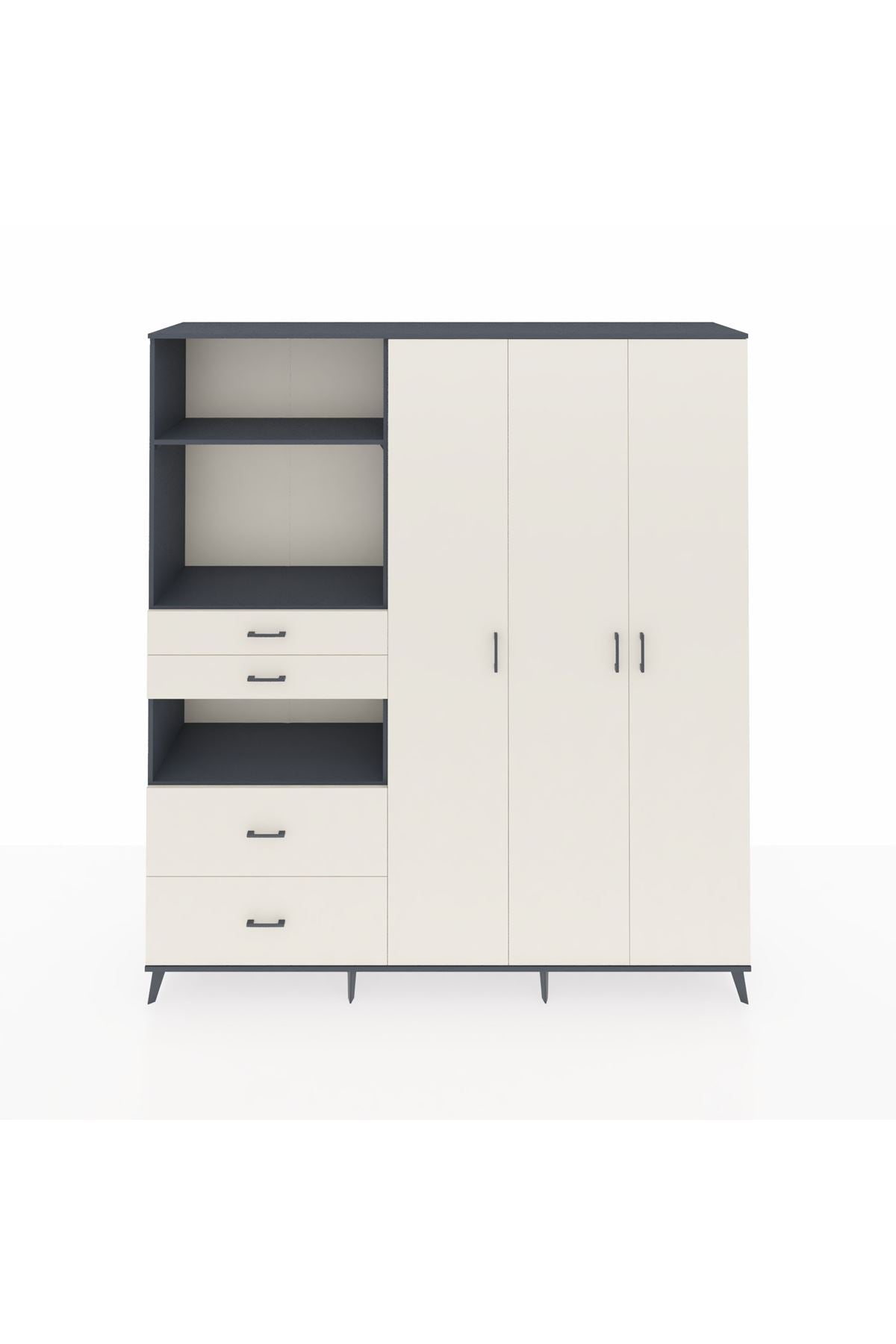 Hyperion Gardrop 12 Raflı 4 Çekmeceli Tek Askılı 220x44x243 Antrasit-Aytaşı/Aytaşı