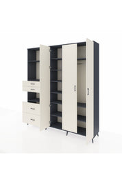 Hyperion Gardrop 12 Raflı 4 Çekmeceli Tek Askılı 220x44x243 Antrasit-Aytaşı/Aytaşı