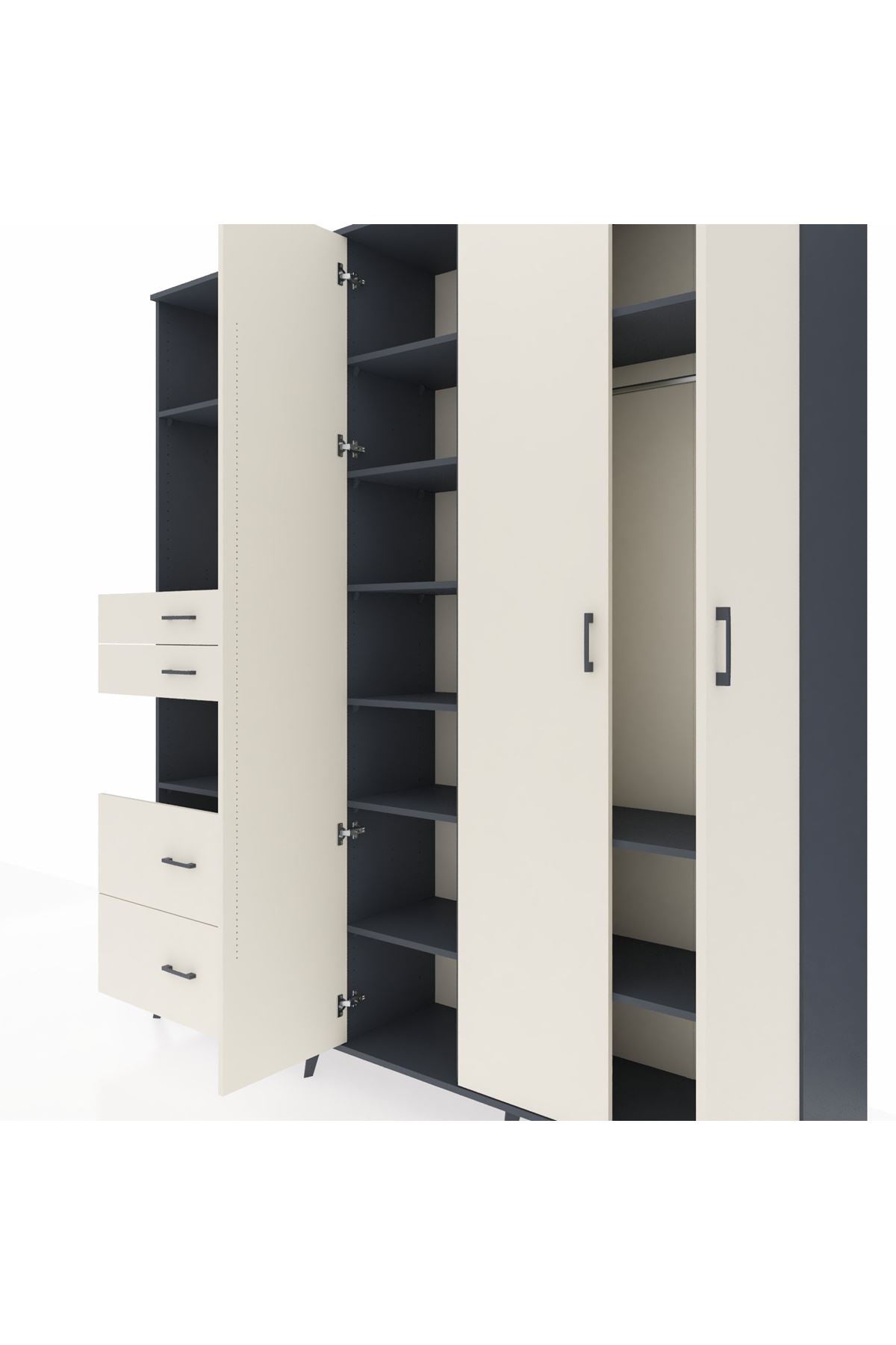 Hyperion Gardrop 12 Raflı 4 Çekmeceli Tek Askılı 220x44x243 Antrasit-Aytaşı/Aytaşı