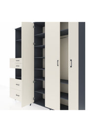 Hyperion Gardrop 12 Raflı 4 Çekmeceli Tek Askılı 220x44x243 Antrasit-Aytaşı/Aytaşı