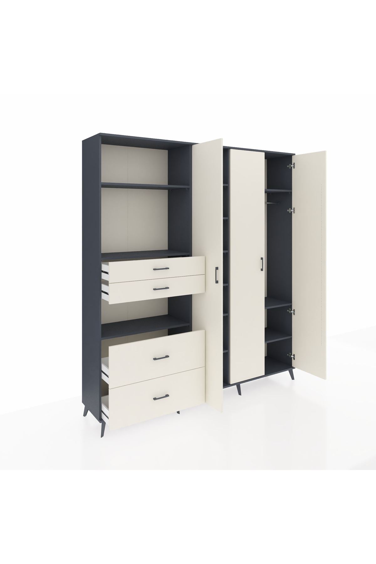 Hyperion Gardrop 12 Raflı 4 Çekmeceli Tek Askılı 220x44x243 Antrasit-Aytaşı/Aytaşı