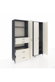 Hyperion Gardrop 12 Raflı 4 Çekmeceli Tek Askılı 220x44x243 Antrasit-Aytaşı/Aytaşı