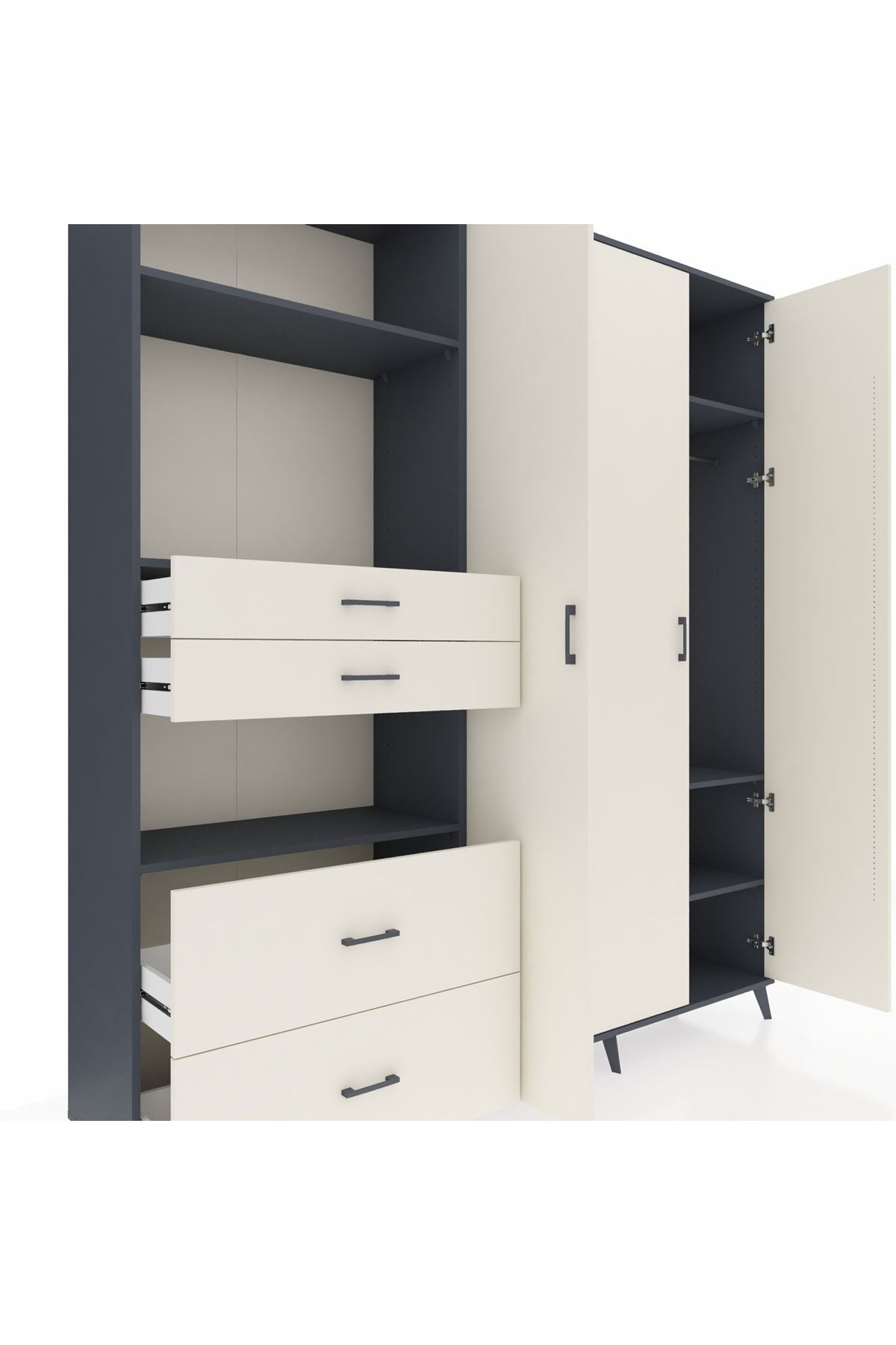 Hyperion Gardrop 12 Raflı 4 Çekmeceli Tek Askılı 220x44x243 Antrasit-Aytaşı/Aytaşı