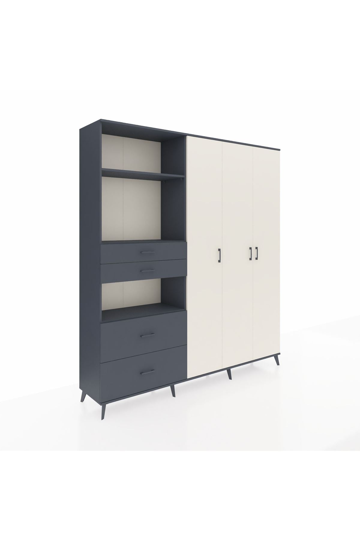 Hyperion Dolap 12 Raflı 4 Çekmeceli Tek Askılı 220x44x243 Antrasit-Aytaşı/Antrasit