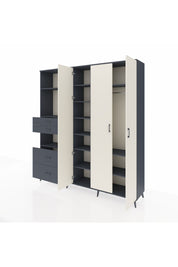 Hyperion Dolap 12 Raflı 4 Çekmeceli Tek Askılı 220x44x243 Antrasit-Aytaşı/Antrasit