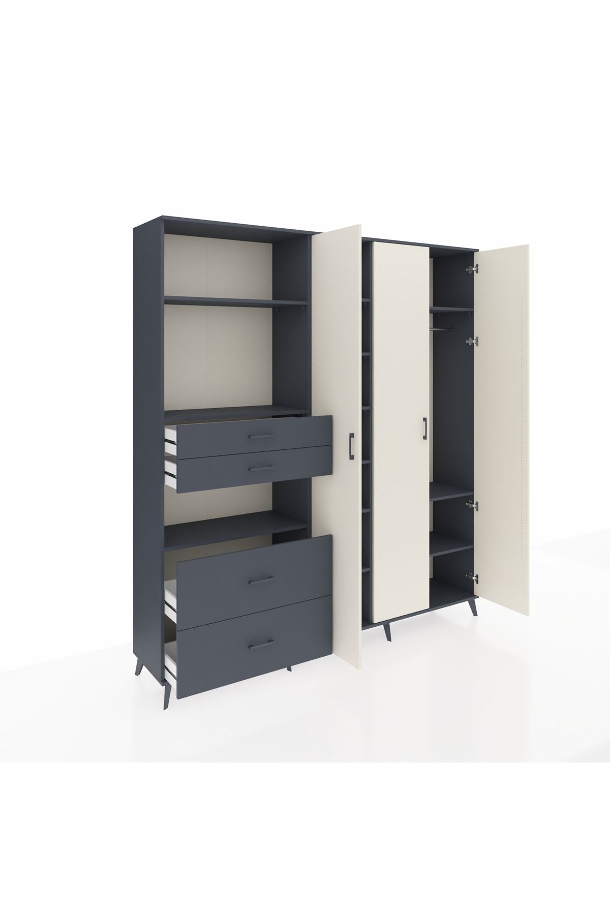 Hyperion Dolap 12 Raflı 4 Çekmeceli Tek Askılı 220x44x243 Antrasit-Aytaşı/Antrasit