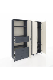 Hyperion Dolap 12 Raflı 4 Çekmeceli Tek Askılı 220x44x243 Antrasit-Aytaşı/Antrasit