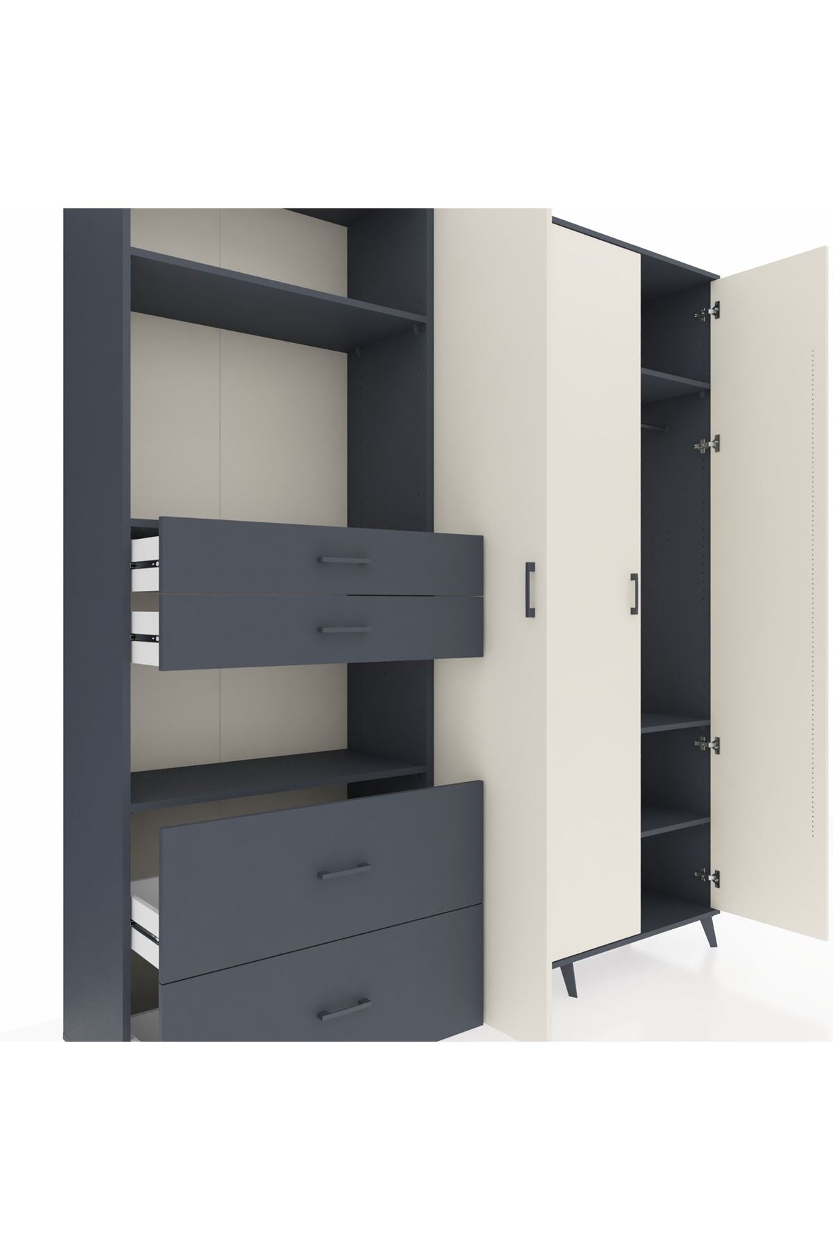Hyperion Dolap 12 Raflı 4 Çekmeceli Tek Askılı 220x44x243 Antrasit-Aytaşı/Antrasit