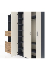 Hyperion Dolap 12 Raflı 4 Çekmeceli Tek Askılı 220x44x243 Antrasit-Aytaşı/Çam