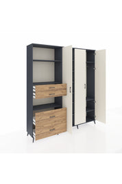 Hyperion Dolap 12 Raflı 4 Çekmeceli Tek Askılı 220x44x243 Antrasit-Aytaşı/Çam