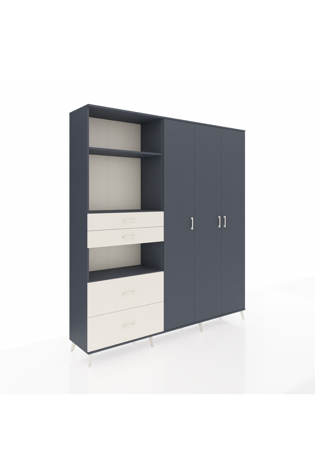 Hyperion Dolap 12 Raflı 4 Çekmeceli Tek Askılı 220x44x243 Antrasit-Antrasit/Aytaşı